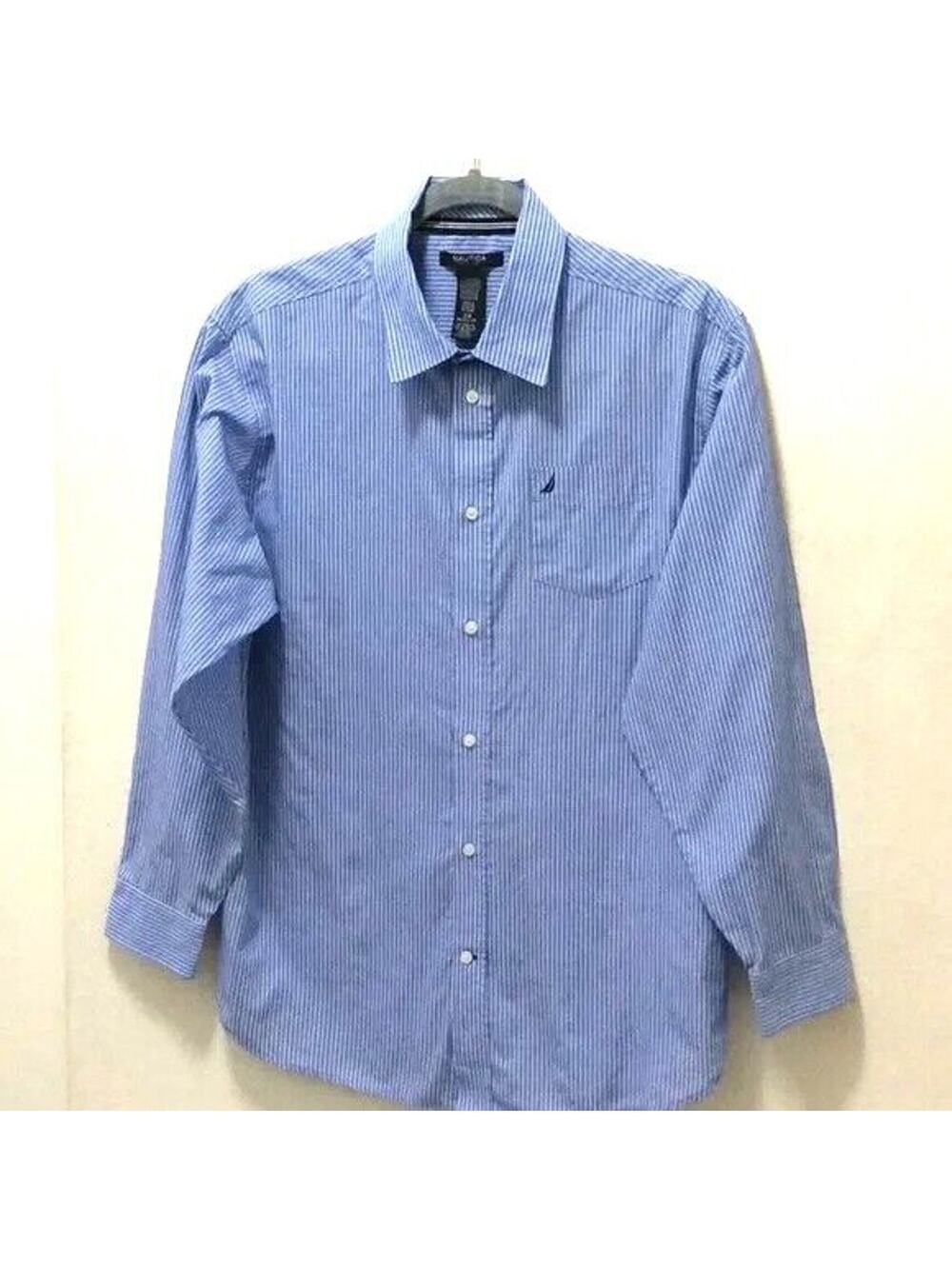 Nautica Boys Blue Striped Button Down Dress Shirt.